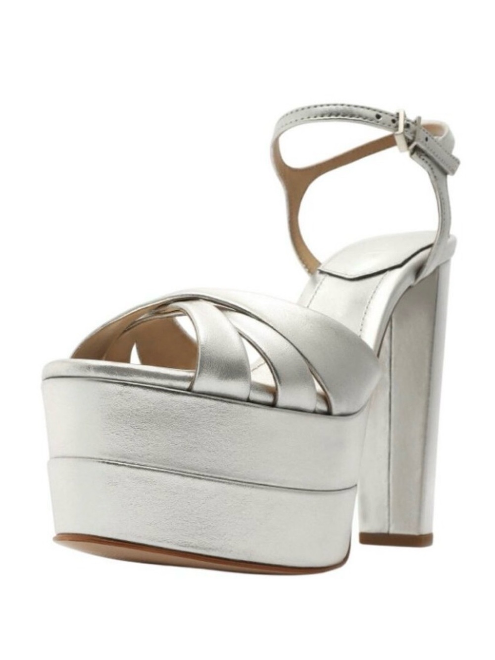 SCHUTZ Metallic Silver Platform Block Heel Sandals